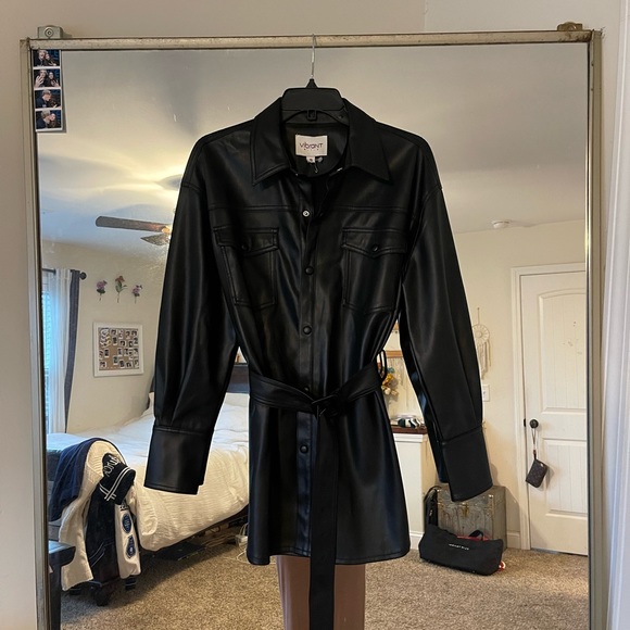 Long Sleeve Leather Mini Dress - Picture 4 of 7